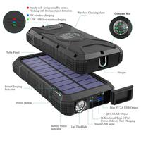 Banque d'alimentation portable 20000mAh Chargeur solaire PD18W QC 3.0 Charge rapide 10W/7.5W/5W Charge sans fil Lampe de poche étanche Micro USB