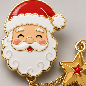 Broche Père Noël, Pendentif Étoile de Noël, Épinglette en émail souple avec impression UV, Bijoux de Noël, Badge de vente en gros, Épinglettes personnalisées - Product Image 3