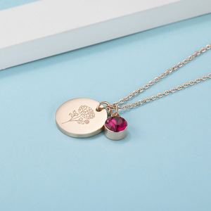 Cadena de oro personalizada de acero inoxidable, 12 meses de flores, disco Floral, collar de piedra de nacimiento - Product Image 5