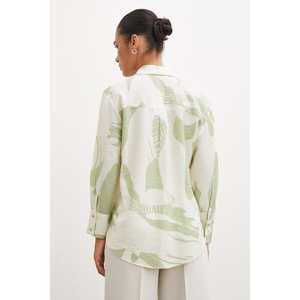 Chemise en modal à col en V verte pour femme, chemisier décontracté imprimé en popeline à boutons, à porter au quotidien - Product Image 4