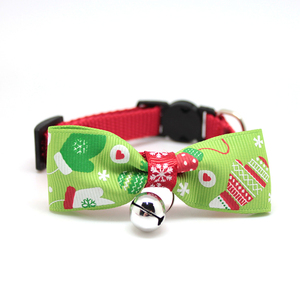 High-end custom Christmas Theme Pattern Puppy Cat Dog nylon Collar with bell and Escape Buckle - Product Image 2