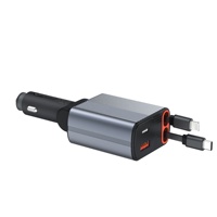 Chargeur de voiture rapide HNT 78W 4 en 1 avec deux câbles rétractables Type C USB a PD Adaptateur multi-ports Chargeur de voiture pour iPhone Samsung