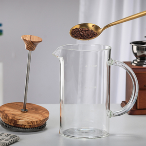 Cafetière à pression française en bambou naturel Urne en verre à double pression avec délicieux outil de thé de cuisine pour infuser du café - Product Image 3