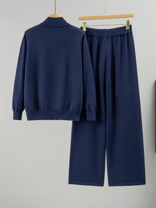 Completo da donna elegante autunno/inverno: Top a mezza zip in maglia sportiva casual e pantaloni a gamba larga, vestibilità comoda, per il tempo libero e il tempo libero. - Product Image 4