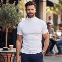 Premium 100% katoenen gebreide mock neck shirt heren luxe basic tech stof zacht aanvoelend slim fit golf & gym sport T-shirt 2026