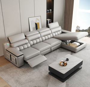 <span class=keywords><strong>Canapé</strong></span> modulaire de salon haut de gamme moderne à trois places avec structure en bois, revêtement en cuir blanc, rangement et caractéristiques écologiques - Product Image 2