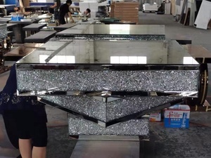 Mesa de centro con forma de diamante con incrustaciones de diamantes triturados, muebles para sala de estar, mesa de té, fábrica de vidrio, venta al por mayor, lujo, 1 pieza, precio más barato - Product Image 6