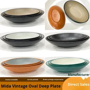 Assiette ovale moderne en <span class=keywords><strong>mélamine</strong></span> Salade/Plat froid/Snack/En forme de <span class=keywords><strong>bateau</strong></span>/Assiette à poisson <span class=keywords><strong>Vaisselle</strong></span> profonde de restaurant pour hôtels à usage commercial - Product Image 4