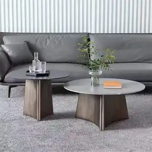 Tavolino da salotto rotondo in marmo bianco milano tavolino da caffè gamba in metallo bronzo