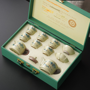 ชุดน้ำชาเซรามิก Ru Kiln 10 ชิ้น พร้อมถ้วยแบ่งชา ถาดชา ฝาปิด ถ้วยชา ทำด้วยมือจากพอร์ซเลน สำหรับพิธีชงชา ใช้ในบ้าน - Product Image 2