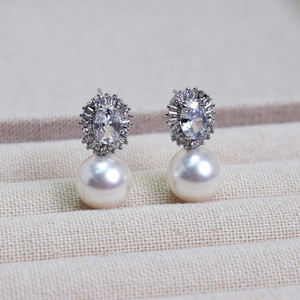 Europeo americano lujo 10K oro sólido aguja copo de nieve Stud pendientes diamante completo perla de agua dulce corte brillante fino - Product Image 3