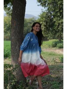 Robe Boho respirante légère pour femmes trois couleurs Tie-Dye coton tissé écologique lavable décontracté vêtements de villégiature d'été - Product Image 5