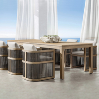 Tables et chaises en corde tressée pour patio extérieur, hôtel, villa, table en alliage d'aluminium pour terrasse, table longue en métal imperméable pour complexes hôteliers