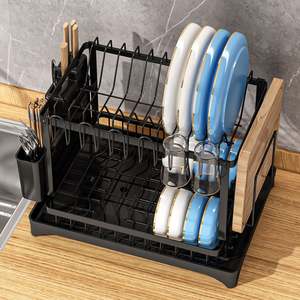 Estante organizador de platos de cocina metálico desmontable de 2 niveles con diseño giratorio para fregadero, escurridor de platos y cuencos - Product Image 5