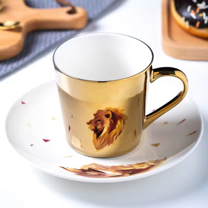 Electroplated Reflection effect Ceramic Coffee Milk <b>Mug</b> with saucer featuring various creative patterns - Product Image 6