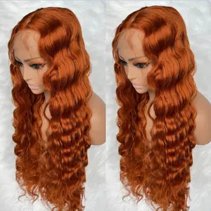 KEMY HAIR Deep Wave Ginger Color Synthetic Wigs 26 inch Long Loose Wave Glueless Wig Lace Front Wigs For Black Women