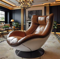 Chaise longue de loisirs moderne rétro marron, confortable, élégante et polyvalente, en cuir, pivotante pour la maison