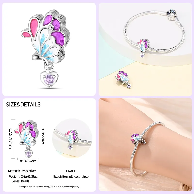2024 primavera colorati fiori farfalla ciondoli perline 925 argento Sterling alla moda fatti da te braccialetti originali diamanti