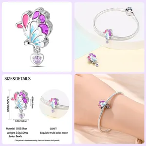 2024 primavera colorido mariposa flores encantos cuentas 925 plata esterlina moda DIY pulseras originales diamante