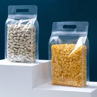 Sachet Doypack à huit soudures latérales avec poignée, impression de logo personnalisé, pochette alimentaire à fond plat, emballage personnalisé en gros, impression personnalisée en vrac