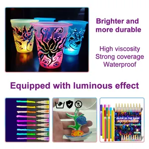 KHY Glow In The Dark Rock Wine Glass Cup Art Window Noen Fluorescent Acryl Metal For Painting Acrylic Marker Paint Pen Set