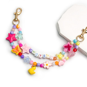 Custom <b>Name</b> Beaded Keychain Star Flower Duck Pendant Personalized Girl Core Bag Charm Plastic Beads <b>Chains</b> Design - Product Image 3