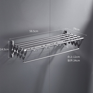 Wall Mounted Foldable <b>Towel</b> <b>Rack</b> Stainless Steel Chrome Finish 4 Bars Bathroom <b>Storage</b> With Hooks Minimalist Design - Product Image 2