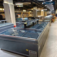 Congélateur commercial combiné en îlot -18~-22°C ° Congélateur coffre profond pour supermarché avec porte coulissante vitrée pour la présentation des aliments surgelés