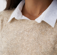 Pull en laine mérinos surdimensionné de haute qualité, col blanc, col rond, deux-en-un, couleur hêtre, pour femme, manches longues