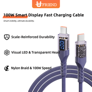 Cable de Carga Rápida de 100W 6A Tipo-C a C/ Pantalla LED Cabezal Transparente Trenzado de Nailon Cobre Puro para Computadora y Automóvil - Product Image 1