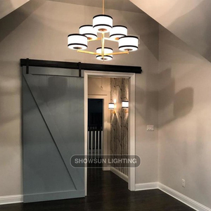 Hiện đại cao trần đèn chùm hiện đại trống Mặt dây chuyền ánh sáng lịch thi đấu với vải bóng râm hình dạng dài - Product Image 4