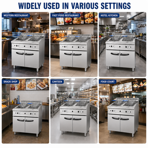 Friteuse professionnelle à gaz double 21L*2 31kW en acier inoxydable sur pied avec armoire pour cuisine de restaurant - Product Image 5