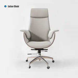 Kursi kantor putar ergonomis Pu punggung tinggi Modern, kursi kantor kulit eksekutif ruang tamu