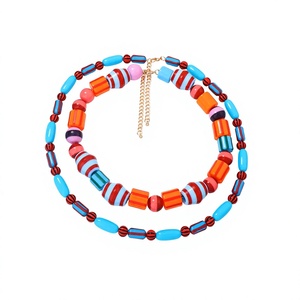 Collier fantaisie coloré géométrique en résine perlée, haute qualité, vintage, tendance, pièce maîtresse, unisexe pour femme, idéal pour les soirées - Product Image 1