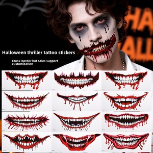 Scary Big Mouth Temporary <strong>Tattoo</strong> 2026 Halloween Realistic Face Stickers Clown for Adults, Horror Prank Props Make up Face Decals - Product Image 1
