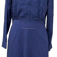 Robes maxi décontractées bleu marine unies personnalisées pour femmes, manches longues, boutons sur le devant, robe pour femmes