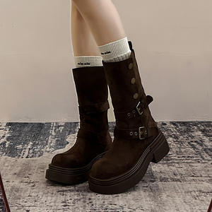 Botas de plataforma plegables de dos formas para mujer, estilo retro americano, tacón grueso, ajuste delgado, calzado de moda, novedad 2026 - Product Image 4