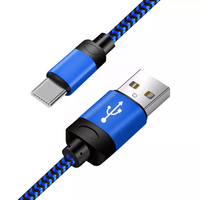 Kabel USB a ke USB C Pengisian Cepat 2A Kecepatan Tinggi, Tembaga Murni, Jalinan Nilon 10FT Tipe-C untuk Ponsel, Sinkronisasi Data Kecepatan Tinggi