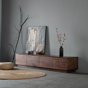 Mueble de TV Minimalista para Sala de Estar en Madera de Nogal Negro, Tamaño Personalizable, Ahorro de Espacio, Multifuncional, con 5+ Cajones/Estantes - Product Image 3