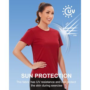 Camisetas Deportivas de Manga Corta para Mujer, de Secado Rápido, Cuello Redondo, Ajustadas, de Color Sólido, para Yoga, Running, Tenis - Product Image 4