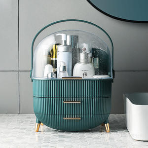 Boîte de rangement de maquillage de luxe avec tiroirs, 35L, design rayé, organiseur de bureau pour salle de bain et chambre à coucher - Product Image 1