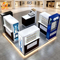 Vitrine d'exposition de lunettes de luxe personnalisée avec éclairage LED et comptoir de caisse pour kiosque optique