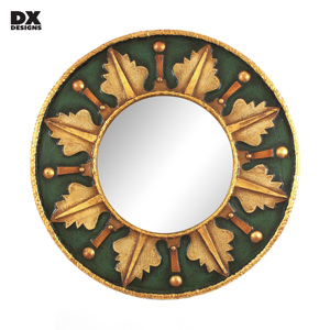 DX DESIGNS Handcrafted Green Gold Leaf Round Wall <strong>Mirror</strong> Vintage <strong>Moroccan</strong> Decorative <strong>Mirror</strong> for Living Room Entryway - Product Image 1