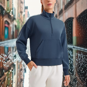 Sudadera con capucha para mujer OEM, 100% algodón, corte holgado, peso pesado, transpirable, forrada, para invierno, con cuello alto y estampado en relieve - Product Image 2