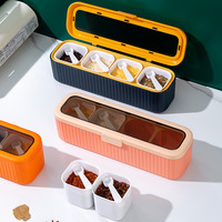 Boîte de rangement rectangulaire en plastique avec couvercle transparent et deux tons, quatre compartiments à épices, rangement de cuisine de luxe, directement de l'usine