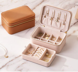 Étui de rangement portable rectangulaire en cuir PU et velours, recyclable, avec fermeture éclair, pour bijoux (colliers), personnalisable avec logo, vente en gros - Product Image 1