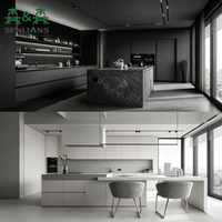 Ensemble de meubles de cuisine modulaires contemporains de luxe blanc cassé avec garde-manger haut et îlot cascade pour projets résidentiels