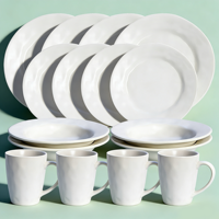 Service de table en grès blanc minimaliste Guangda, 16 pièces |   Assiettes, bols, tasses |   Compatible micro-ondes et lave-vaisselle |   Résistant à la chaleur |