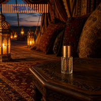 Flacon de parfum de luxe vintage en verre sculpté pour huile d'oud, motif feuille d'or, pot d'attar arabe