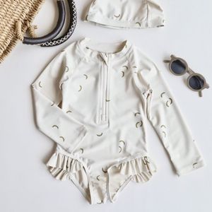 Traje de baño infantil de verano para bebé, conjunto de gorro de natación, <span class=keywords><strong>disfraz</strong></span> de manga larga para niñas, mameluco con estampado de flores, ropa de bebé - Product Image 2